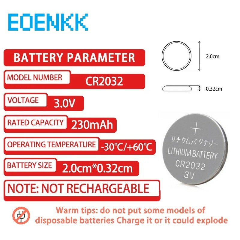 Batería de botón de litio CR2032 para reloj de juguete, 2-60 piezas, 3V, BR2032, ECR2032, LM2032, 5004LC