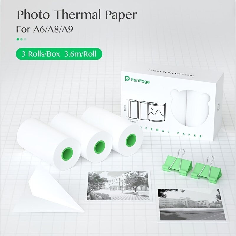 PeriPage Photo Papel térmico, rolo translúcido, adesivo auto-adesivo, alta qualidade, impressões nítidas, 56mm