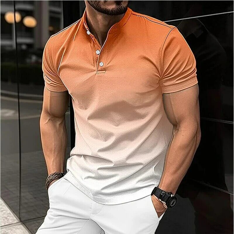 เสื้อโปโลผู้ชาย, เสื้อยืดแขนสั้นแฟชั่นไล่ระดับสีเสื้อผ้าผู้ชายแนวสตรีทระบายอากาศได้ดี