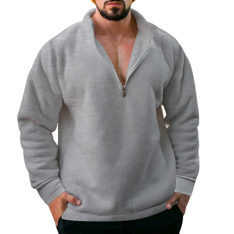 Удобная модная мужская Толстовка, Мужской свитшот, пуловер, обычный тепловой топ с воротником-стойкой, Осень-зима, дышащий