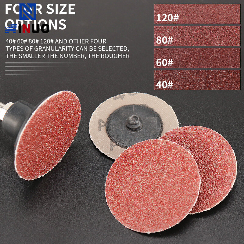 Disque abrasif pour ponceuse, 40 pièces, 50mm, avec support 1/4 pouces, grain 60 80 100 120