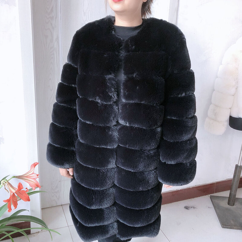 Lhxdw-女性用の人工毛皮のコート,長い偽のキツネの毛皮のコート,90cmの高品質,冬用