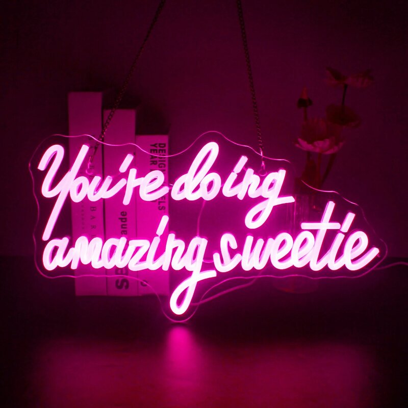 You're Doing Amazing Sweetie Neon Sign, letreros Led rosas para pared de dormitorio, 10 letreros de neón regulables para decoración de fiesta en casa de dormitorio de niña