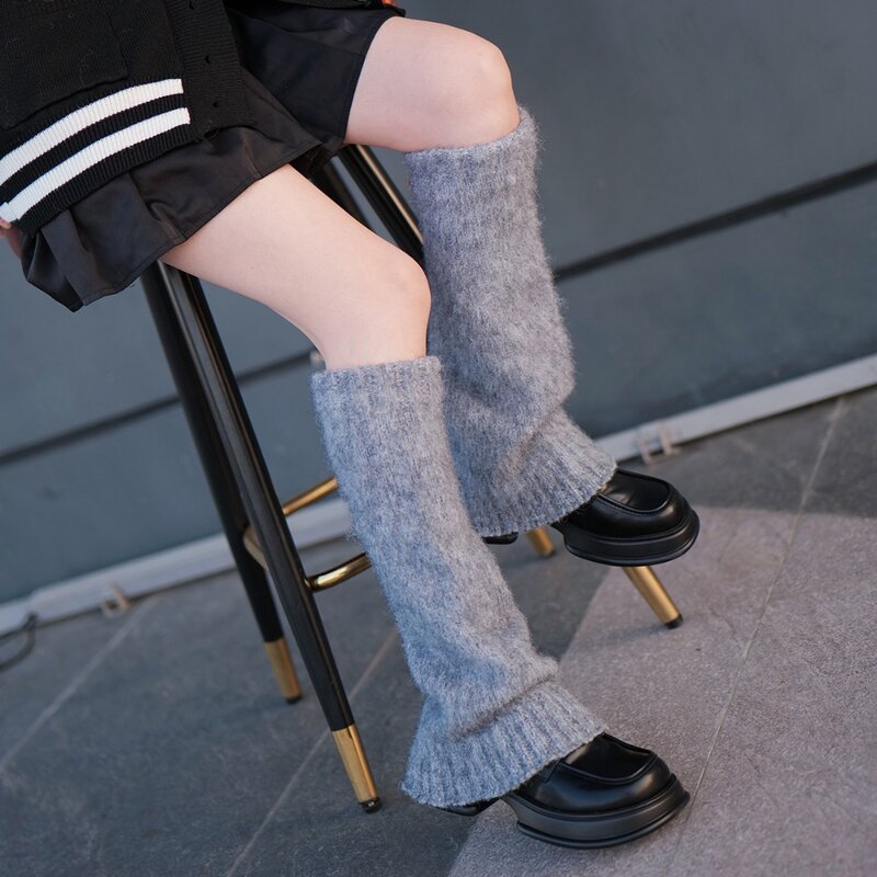 Scaldamuscoli lavorati a maglia in lana scaldamuscoli giapponesi alti al ginocchio Y2K lunghi calzini lunghi morbidi invernali