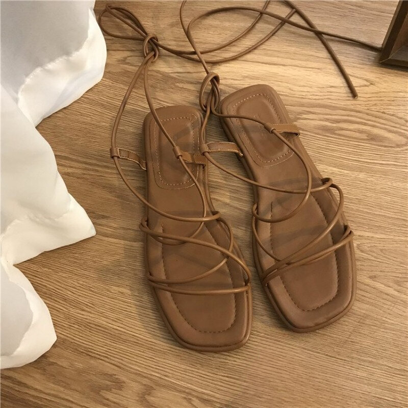 Sepatu musim panas wanita Sandal Fashion seksi Cross-Tie Sandal jari terbuka kasual kasual gaya peri sepatu pita sempit Zapatillas Mujer