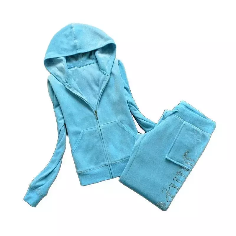 Fato de treino suculento feminino, moletons com bolso, calças e jaqueta, roupa de veludo, conjuntos de 2 peças