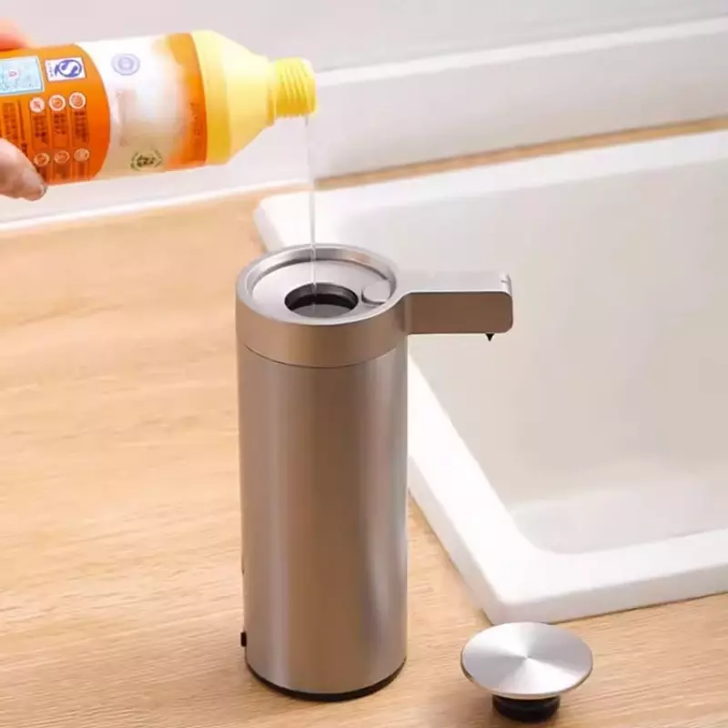 Dispenser sabun cair otomatis 304 Stainless tanpa sentuh, aksesori kamar mandi botol Losion logam dapur baja Sensor Induksi