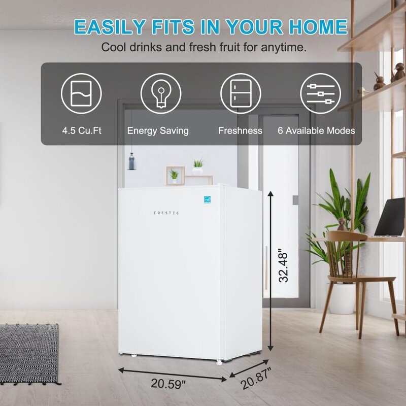 2023 nuovo piccolo frigorifero da 4.5 Cu Ft, frigorifero compatto, Mini frigorifero con congelatore, bianco