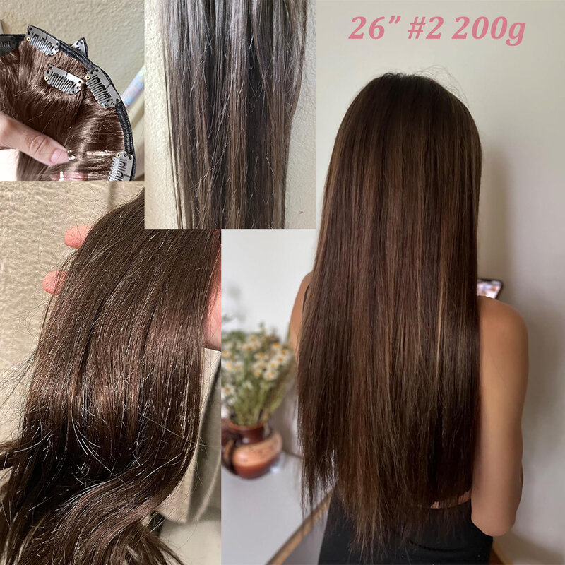 Extensiones de cabello humano con Clip de puntas gruesas, cabello Remy Natural liso brasileño de cabeza completa, 160G y 200G, 10 unidades por juego