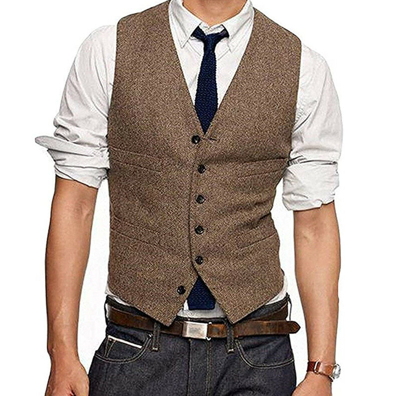 Mens Suit Vest Wool Herringbone Formal Groom's Wear Suit Vest Men's Wedding Tuxedo Waistcoat Plus Size Custom Size Waistcoat