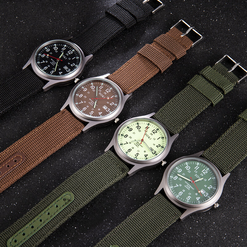 Płócienne zegarki kwarcowe męskie modne zegarki sportowe dla mężczyzn nylonowy pasek męski zegarek na co dzień wojskowy męski zegar prezenty