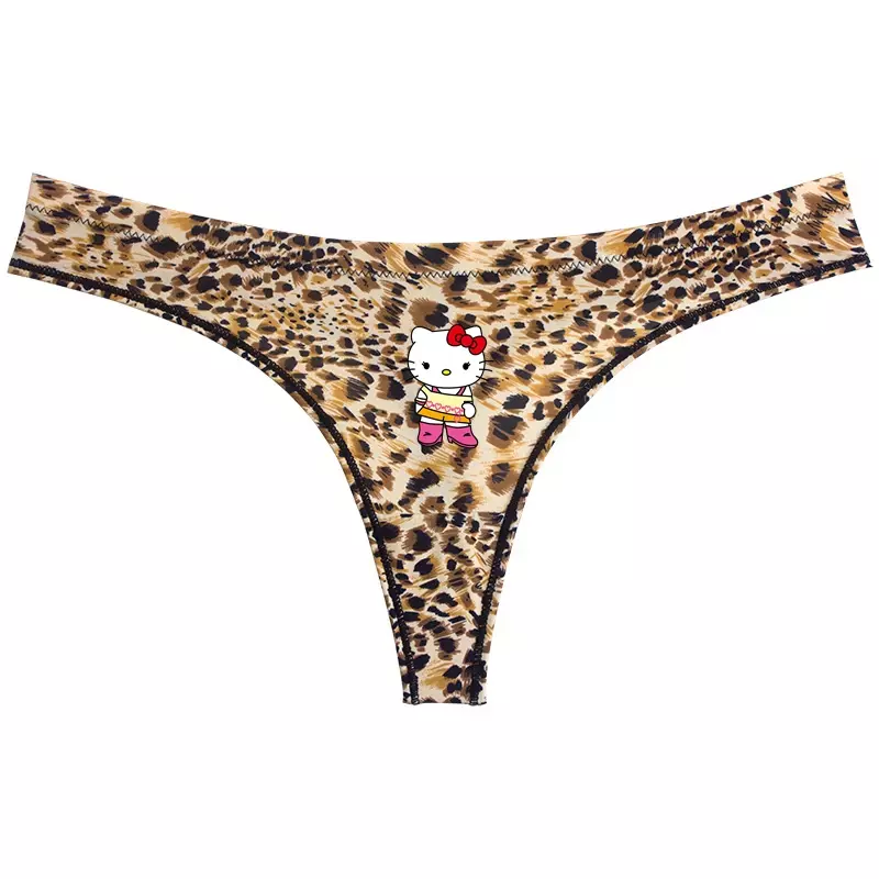 Sanrio-ropa interior Sexy de leopardo de Hello Kitty, Tanga sin costuras, ligero, de secado rápido, Kawaii, regalo de cumpleaños