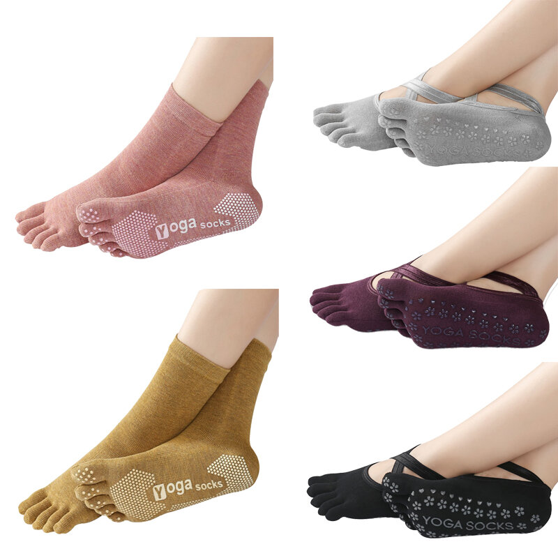 Pro Fitness Aerial Yoga Socks Trampoline Silicone Anti-Slip Five-Finger Socks Sports Sweat-Absorbent Women 4 Seasons Beginners