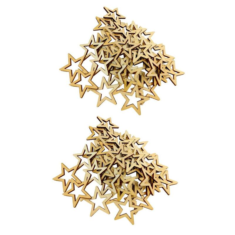100 buah hiasan kayu bintang, set Dekorasi alam bentuk bintang untuk dekorasi pesta pernikahan liburan, 30mm/1.17 inci