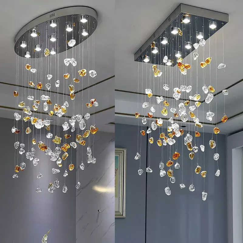 LED Modern Crystal Dining Room Chandelier Special-shaped Stone Decorative Lights Color Living Room Lighting