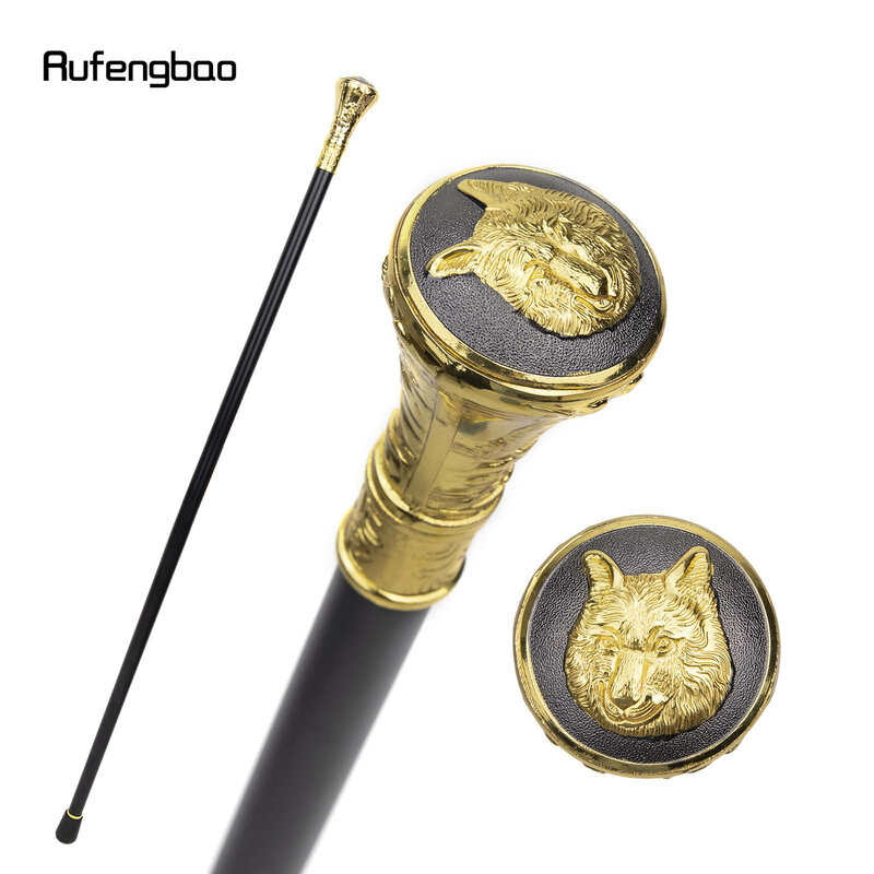 Gold Luxury Wolf Head Totem Single Joint Walking Stick with Hidden Plate Self Defense Fashion Cane Plate Cosplay Crosier 93cm