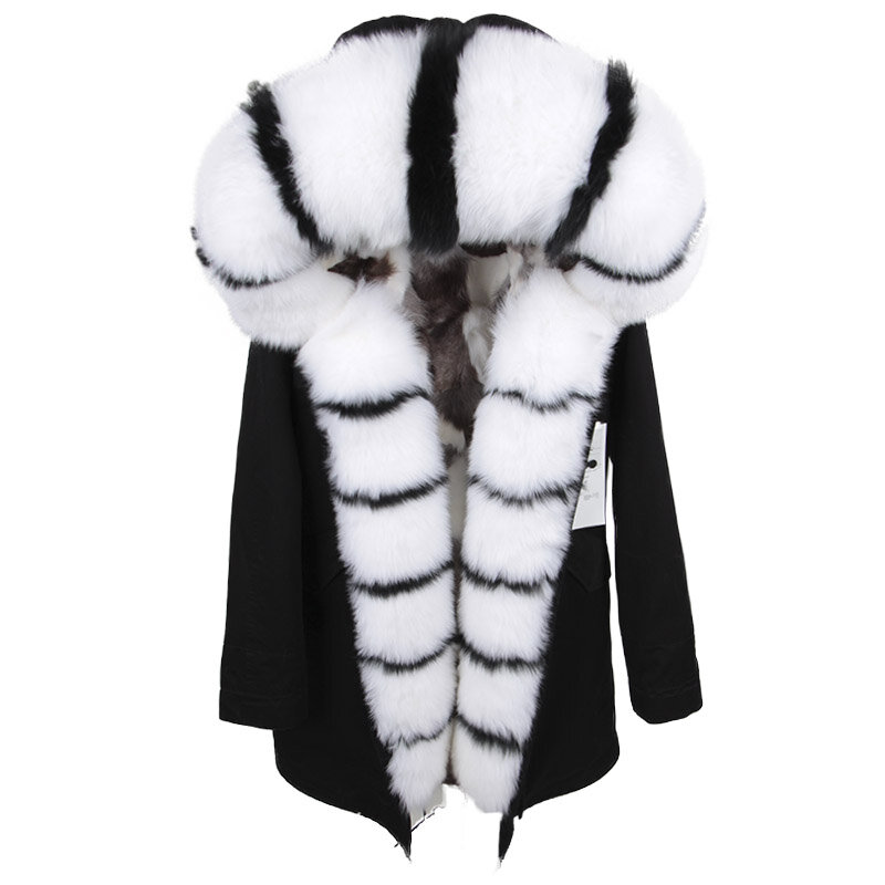 Maomaokong Winter Frauen Echt pelzmantel Fuchs Pelz futter warme Jacke mit Natur pelz kragen Silberfuchs großer Kragen lange Parkas
