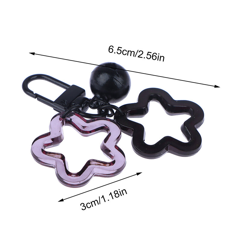 Resina colorida Double Hollow Star Keychain com pingente de sino, saco charme para mulheres e meninas, fone de ouvido, decoração chave do carro, 1pc