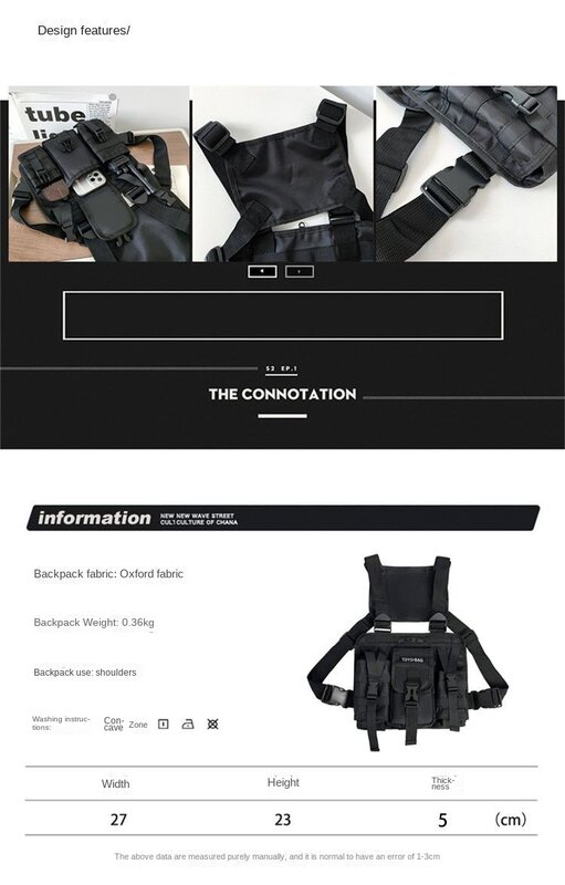 Tactical Charter Aircraft Can Vest Bag ins Chaopai Bag Men's Chest Bag Leisure Personality Men's Bag Work Clothes Backpack