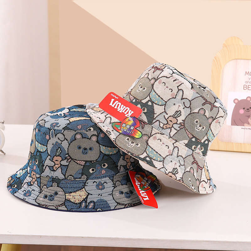 Sombrero de pescador con estampado de dibujos animados para niños, protector solar de ocio, protección UV, personalizado, nuevo