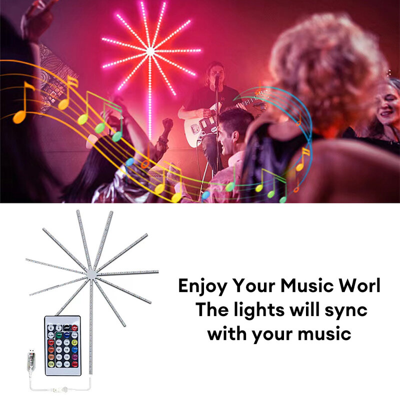스마트 LED 조명 스트립, DIY 불꽃 놀이 조명, 앱 리모컨 휴일 조명, 사운드 활성화 분위기 램프, 웨딩 파티 장식