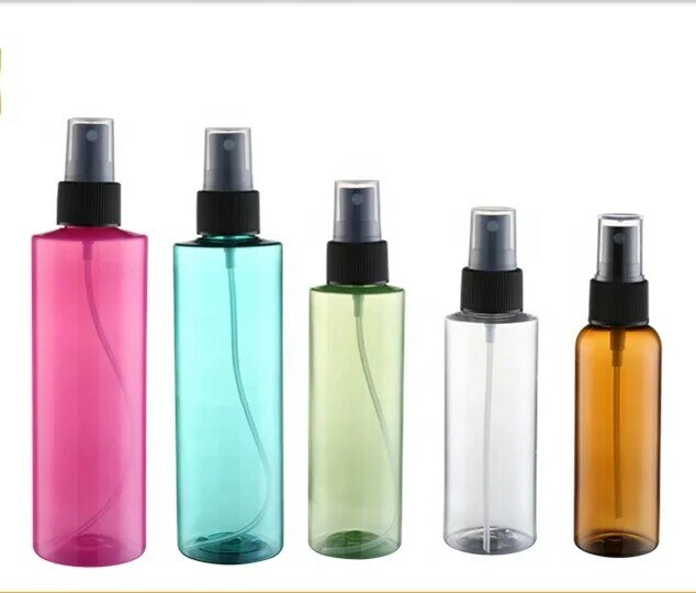 Botella de plástico PET con pulverizador y botellas cosméticas, contenedor vacío, atomizador, Alcohol, 10ml, 30ml ,50ml, 100ml, 200m