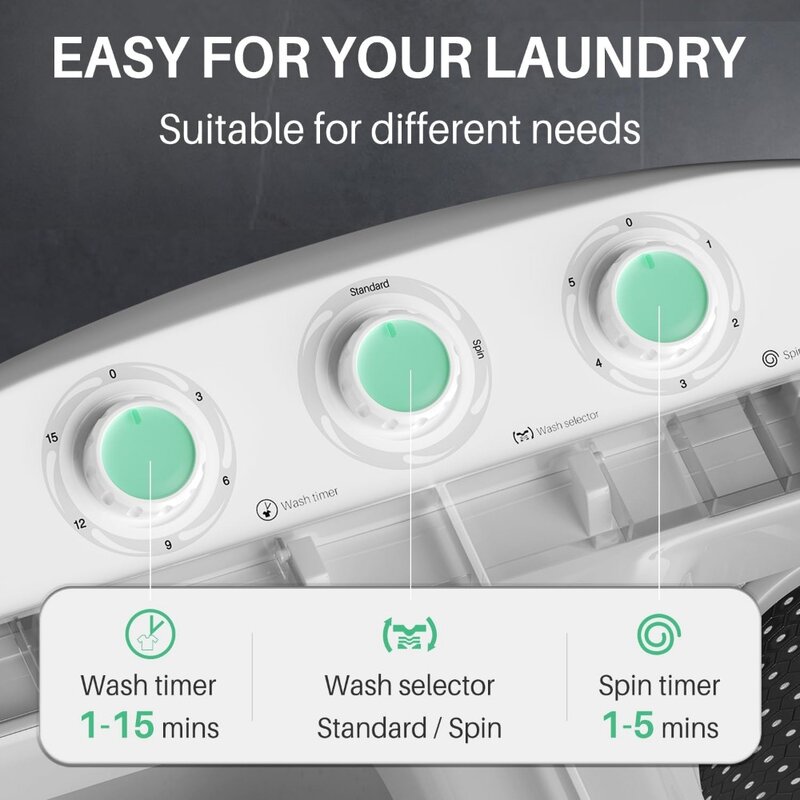 Washing Machine, Portable Small, 13.5Lbs Mini Compact Washer and Spinner Combo, 2 in 1 Washers, Washing Machine