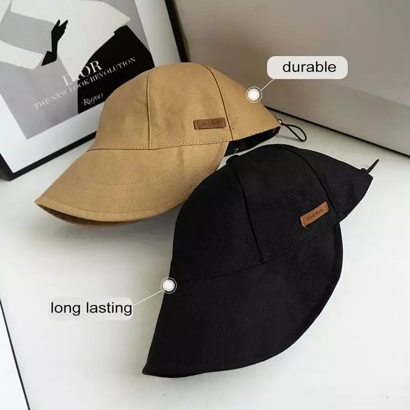 Topi pelindung UV wanita musim panas topi nelayan serut dapat disesuaikan topi pelindung matahari topi lebar dapat dilipat portabel