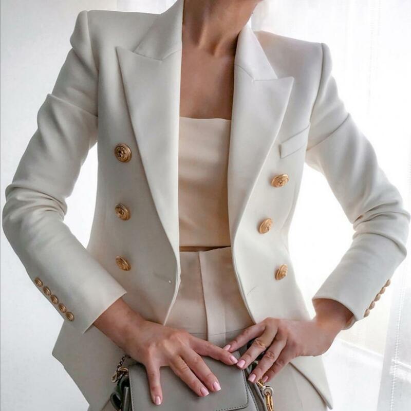 เสื้อเบลเซอร์สำหรับผู้หญิงแนวสำนักงานเสื้อเบลเซอร์แขนยาวสีพื้นแฟชั่นฤดูใบไม้ร่วงฤดูหนาว