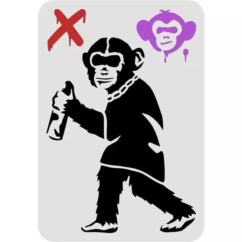 Banksy Graffiti Monkey Stencil, reutilizável estêncil Decoração para Pintura, DIY Craft, 11,7x8,3"