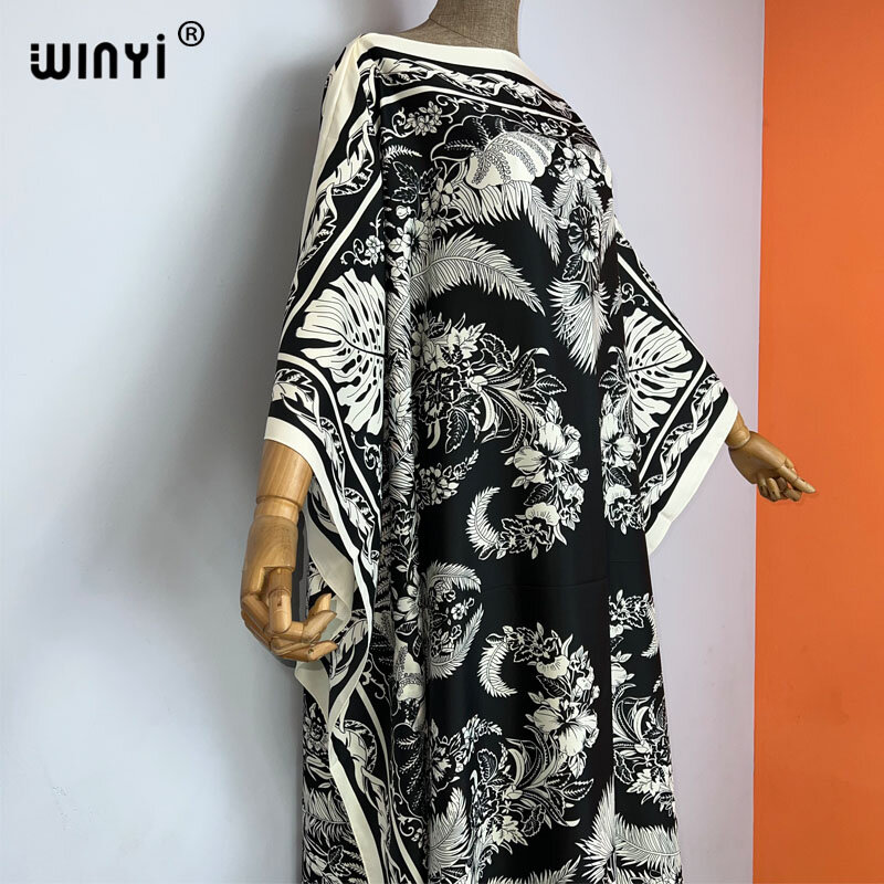 WINYI wysokiej jakości letnie kobiety muzułmańskie bliskowschodnie boho popularne jedwabne Kaftan sukienka Maxi plażowa artystyczna długa sukienka z nadrukiem