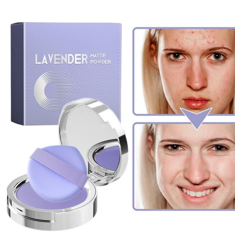 ラベンダー-女性と女の子のためのマットフェイスマスク,化粧品の長持ちするオイルコントロール,ミニパウダーパフ,10g