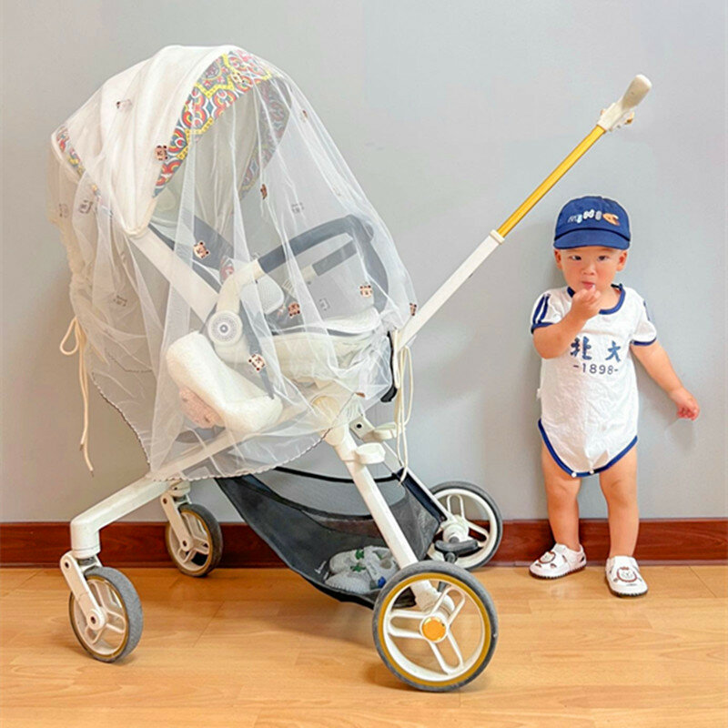 Cubierta de malla de algodón bordada para coche de bebé, mosquitera de ventilación infantil, prevención de polvo, protector solar para asiento de coche, Verano