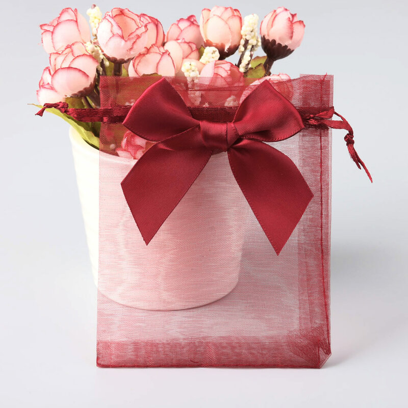 20pcs / lot 10x15cm sac d'emballage promotionnel bowknot ORGANZA cosmétiques sac cadeau