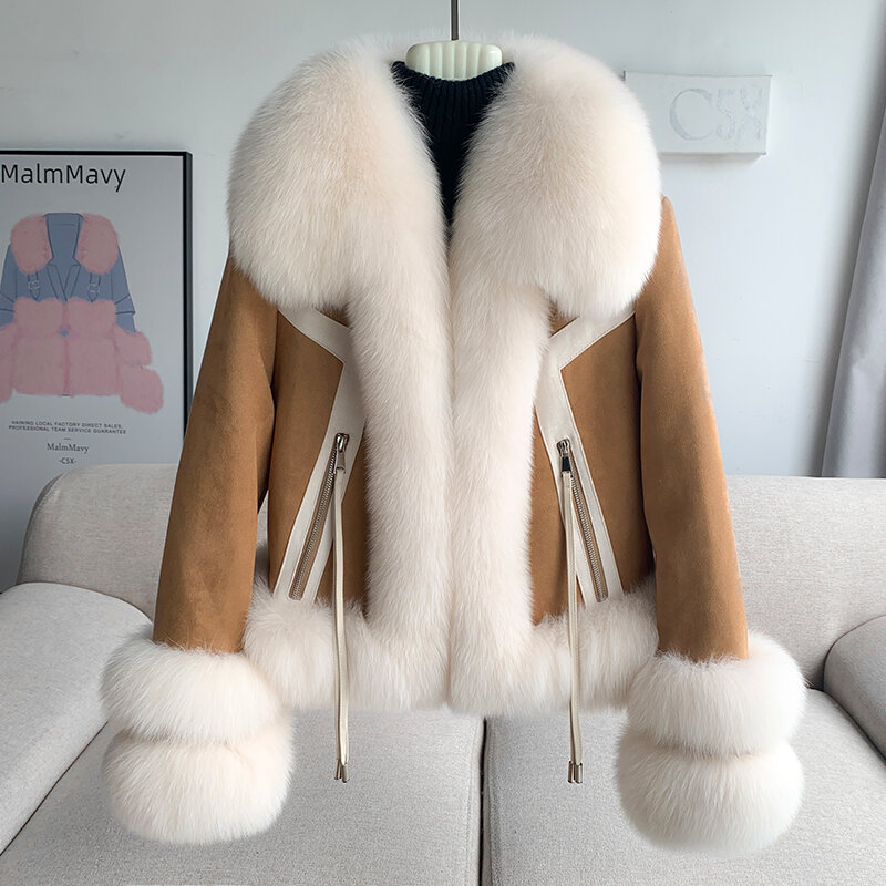 Aorice jaket kulit wanita mode lembut lapisan bawah ritsleting musim dingin bulu rubah asli desain baru CT318