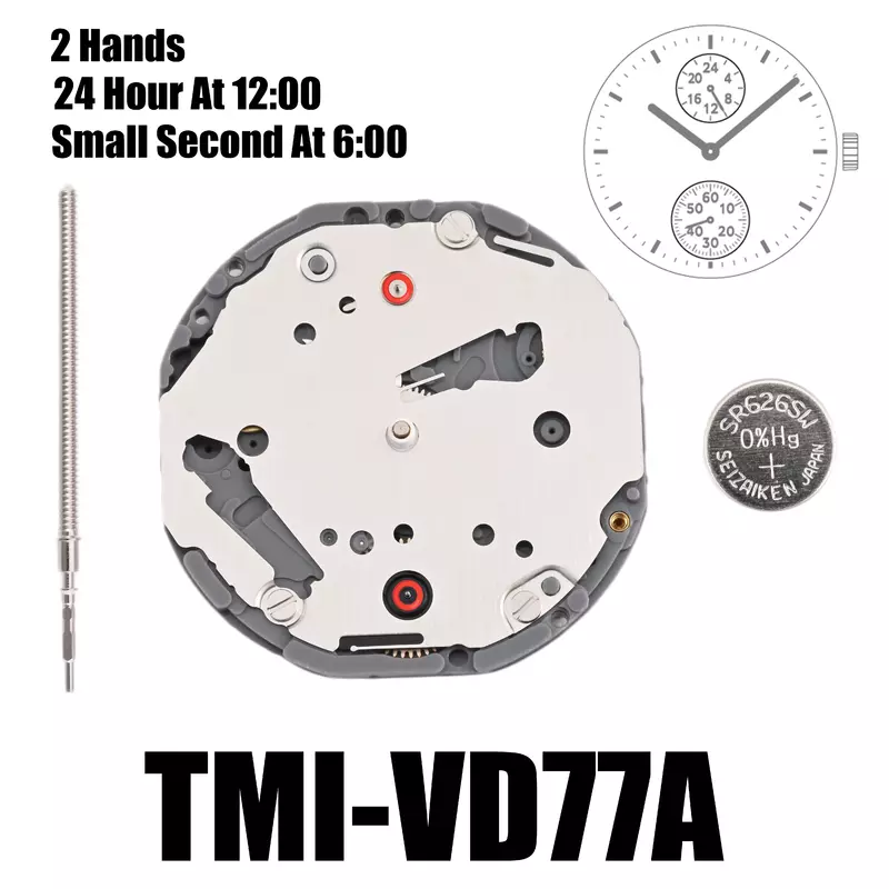 VD77 Movement Tmi VD77 Movement 2 Hands Multi-eye Movement Multi-eye (day, date, 24 hr, small sec) Size: 10 ½‴  Height: 3.45mm