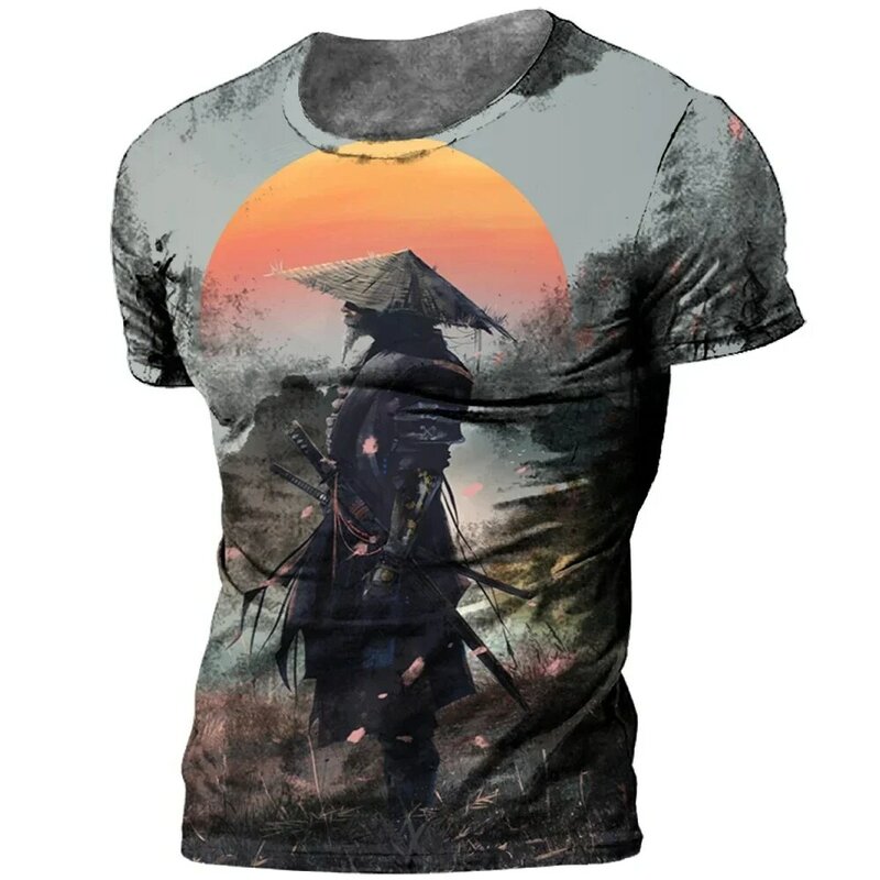 2024 neue japanische Samurai Muster Mode Herren T-Shirt Retro Street Style extra große Ranger Samurai Muster Herren Kurzarm