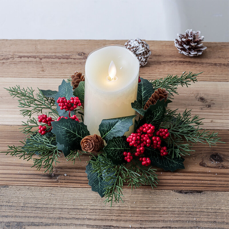 28/20cm Christmas Ornaments Candle Holder Candlestick Wreath Centerpiece Garland Christmas Artificial Decorations Party Supplies