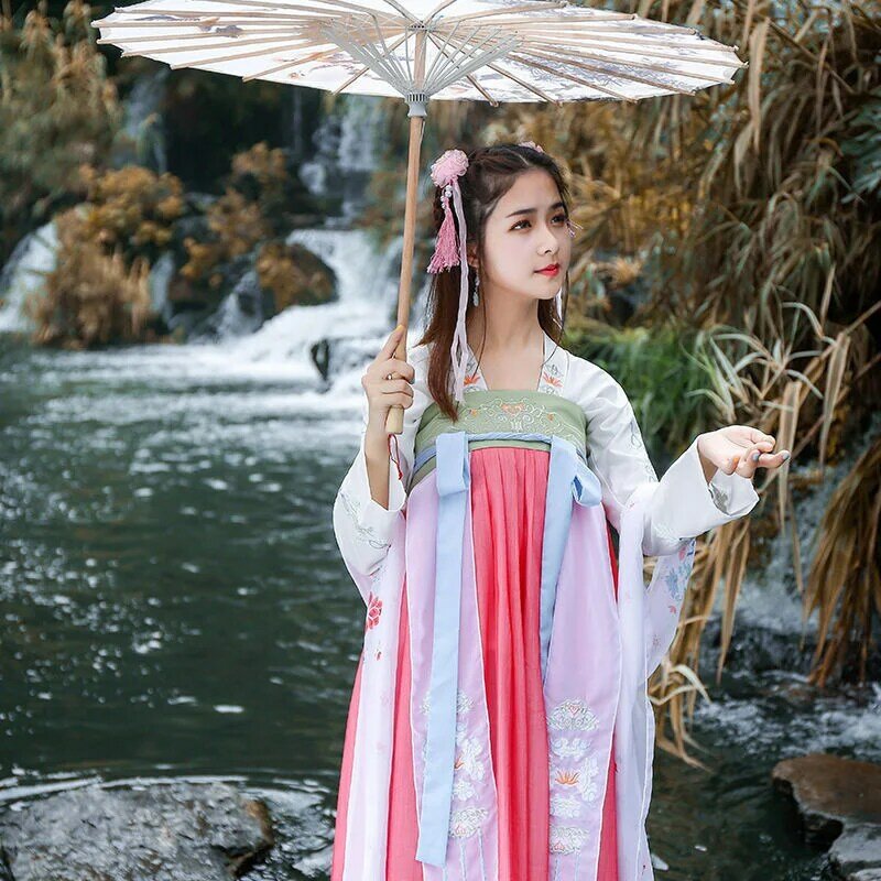 2022 Traditionele Vrouwen Bloem Hanfu Jurk Han Kostuum Vrouwelijke Antieke Ru Rok Brede Mouwen Han Kostuum Dans Hanfu