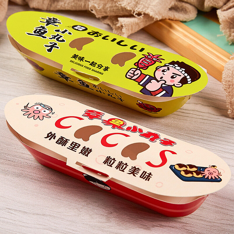 Op Maat Gemaakte Productcustom Print Logo Wegwerp Japanse Go Octopus Ballen Verpakking Containers Afhaalmaaltijden Pak Papier