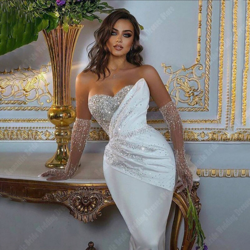 Женское свадебное платье-Русалка It's yiiya, белое блестящее платье невесты со шнуровкой из бисера на лето 2024
