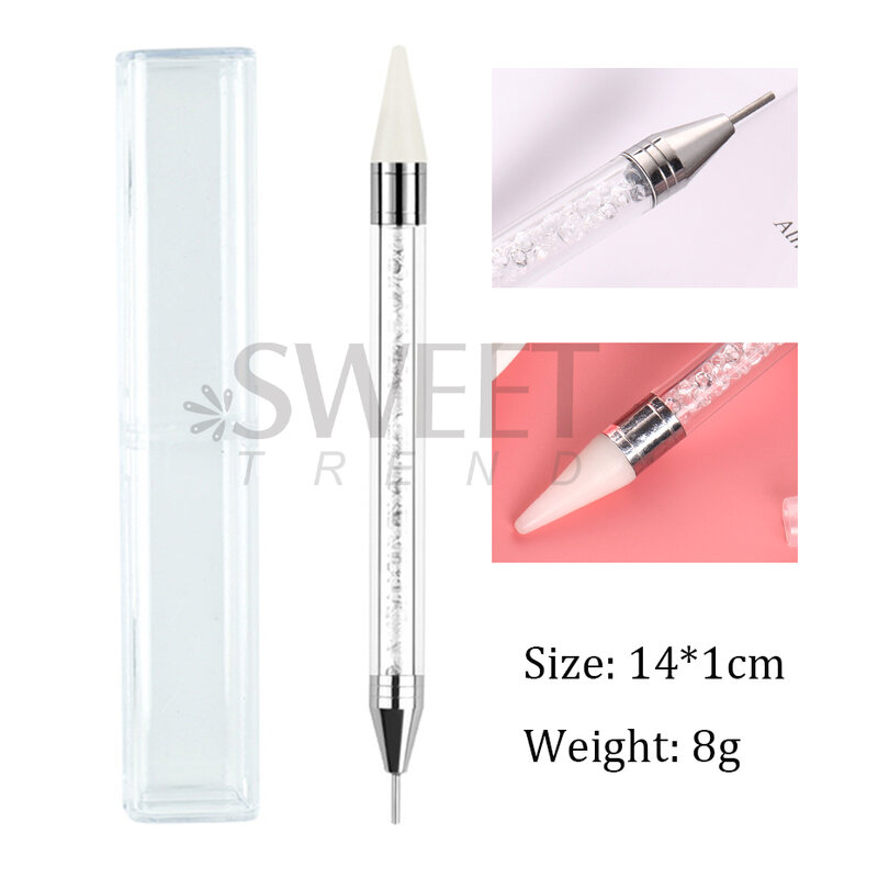 1pc Dual Ended Nail Dotting Pen Crystal Beads Handle Rhinestone Studs Picker Wax Pencil Gel UV Brush Manicure Nail Art Tools