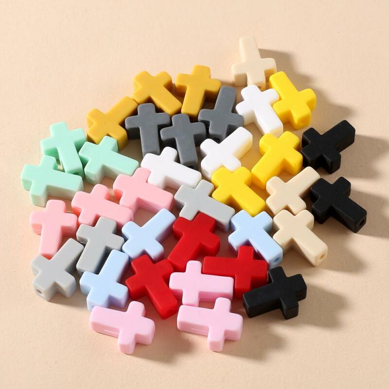 10Pcs 13x17mm Colorful Cruciform Silicone Beads Baby Teether Bead For Care Teething Toy Making DIY Necklace Pacifier Clip Chain