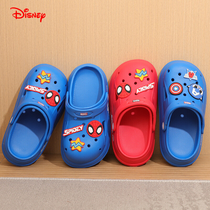 Disney sandalias de dibujos animados para niños, zapatillas de Spiderman para niños, zapatos de fondo suave para el hogar, sandalias impermeables antideslizantes para niños de 1 a 6 años