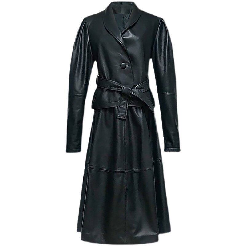 Fashionable Gigot Sleeve Sheepskin Leather Women's Slimming Coat Leather Umbrella Skirt