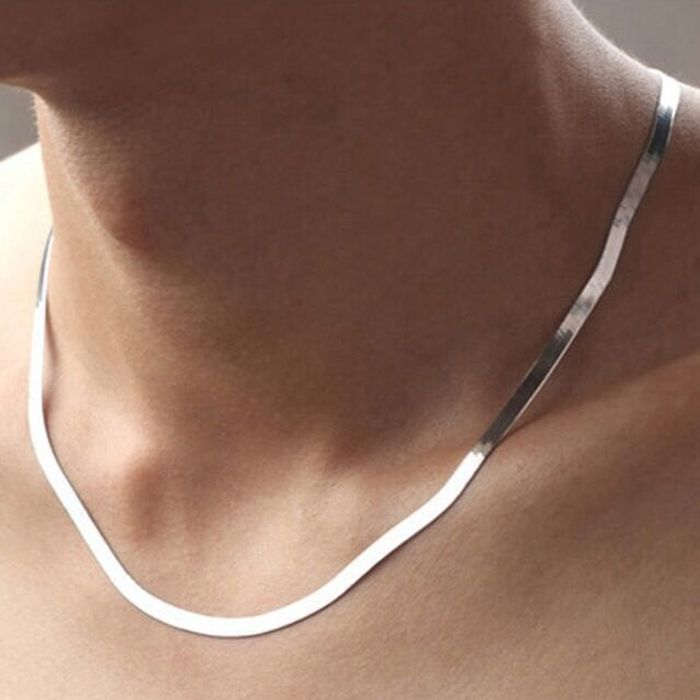 925 Sterling silver 18K Gold 4MM Flat chain Necklace for Women Luxury Fine Jewelry wedding gift choker Clavicle