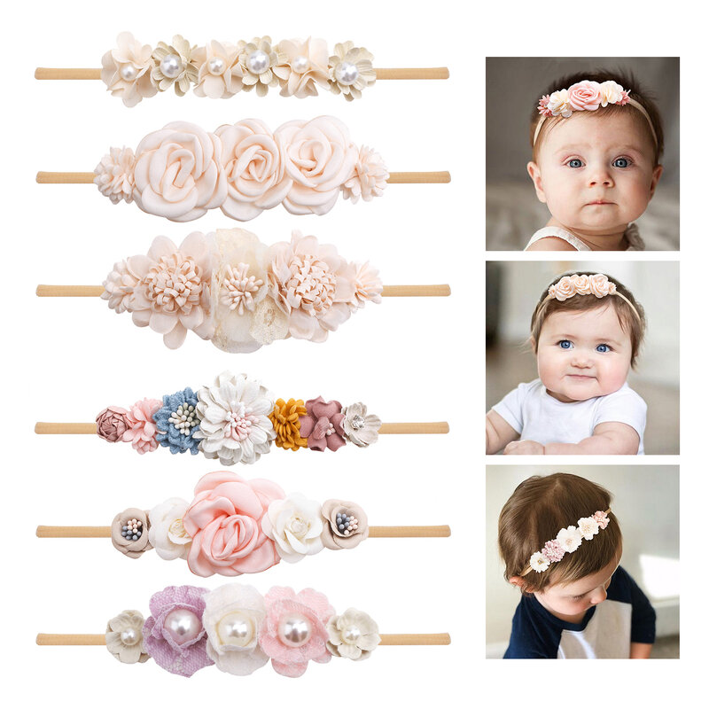 Diadema elástica de nailon para niña recién nacida, banda para el pelo de flores para niños pequeños, diademas suaves, accesorios para el cabello para niños, 3 uds./Set
