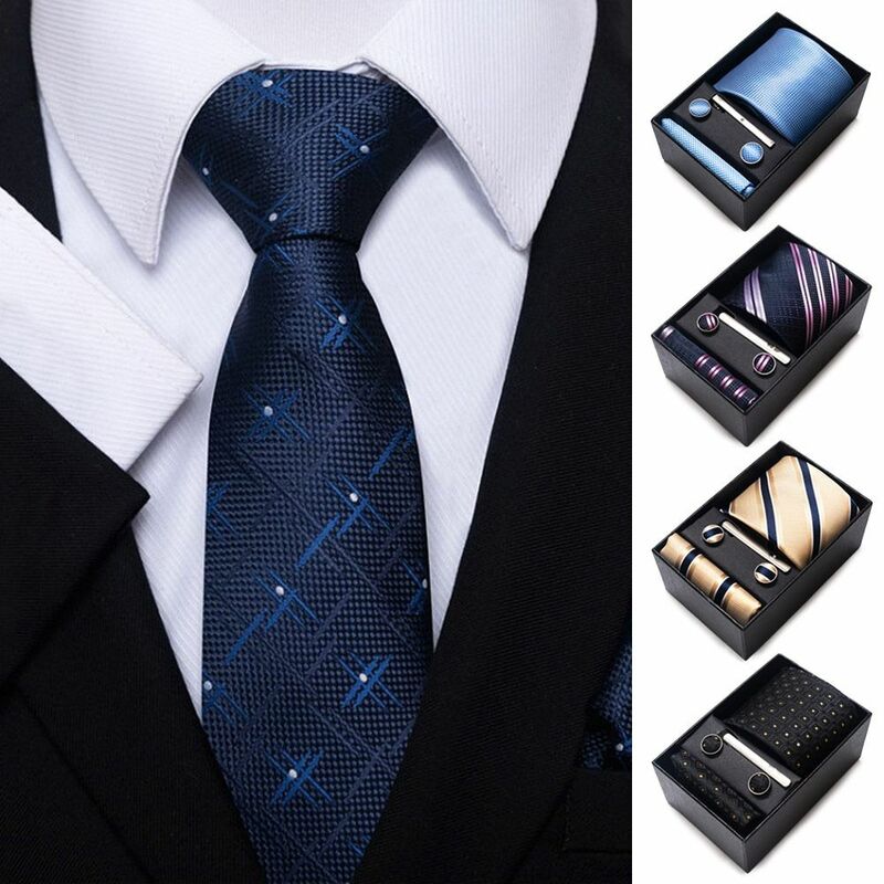 Classic Cravat Shirt Accessories Polyester Silk Business Pocket Squares Newest Design Cufflink Set Wedding