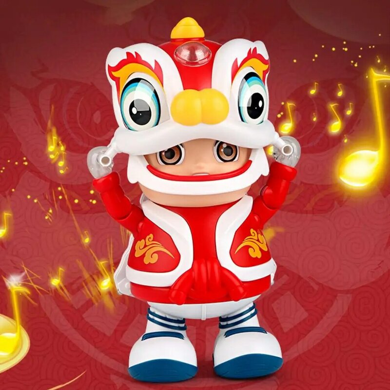 子供のためのダイナミックな音楽を持つダンスおもちゃ,ライオンのダンスボーイの置物,なだめるようなボディのモーション,中国風,子供のための電気スイング