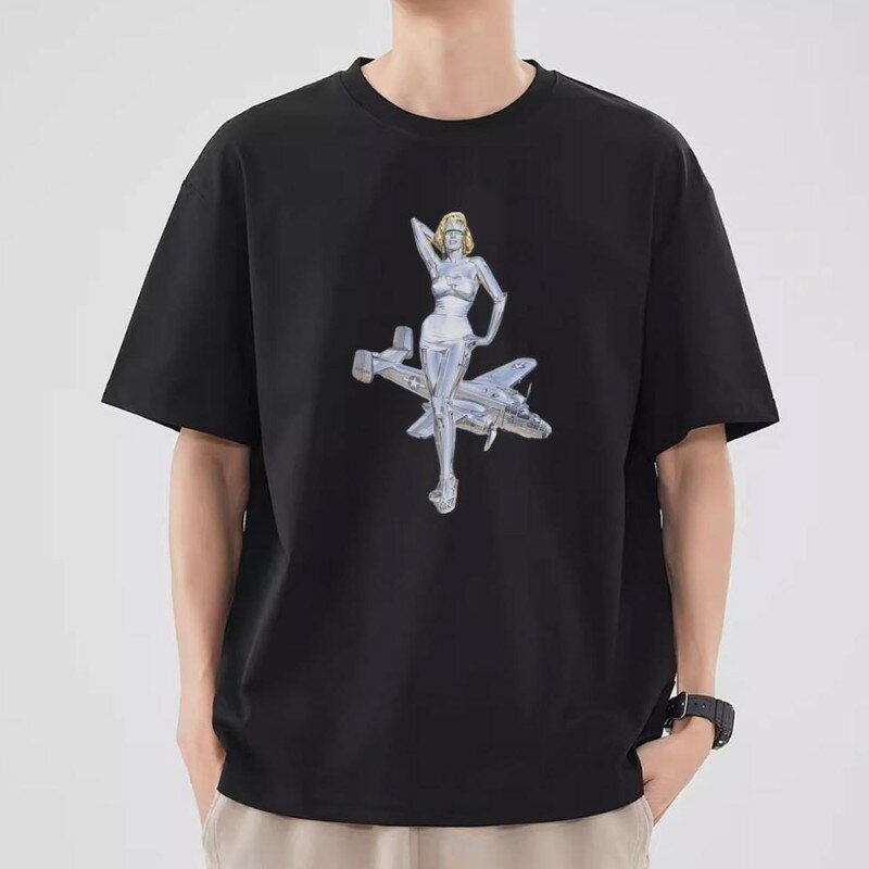 H-HajRob S-Sorayama-T-shirt à Manches Courtes en Coton pour Homme et Femme, Vêtement à la Mode pour Couple